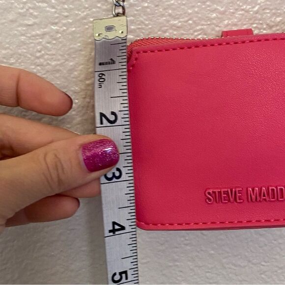 Steve Madden hot pink faux leather purse chain crossbody mini wallet NEW 4x5 - Picture 6 of 11